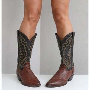1980's Vintage Justin USA Made Brown Two Tone Cowboy Boots ~ Men's 8-1/2 to 9